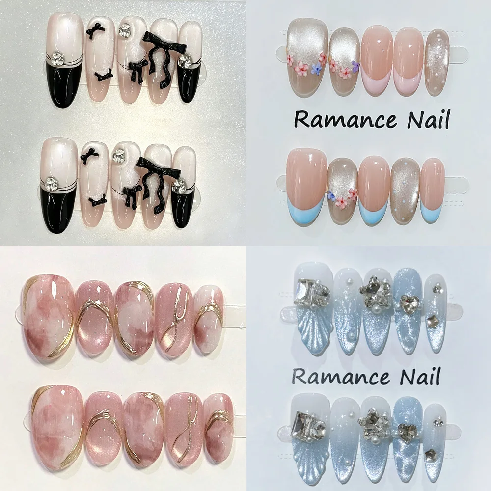 French Sweet Cat Eye Bowknot Ellipse Nail Art 3D Pearl Dots Glitter Powder Diamond Nail Patch Summer Accessories Stickers Gift