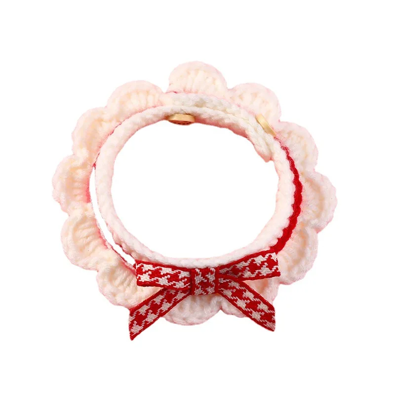 Cute and Comfortable Knitted Pet Collar with Bowknot  Soft Flower Edge Neckband for Small Dogs Cats Puppy Pet Accessories