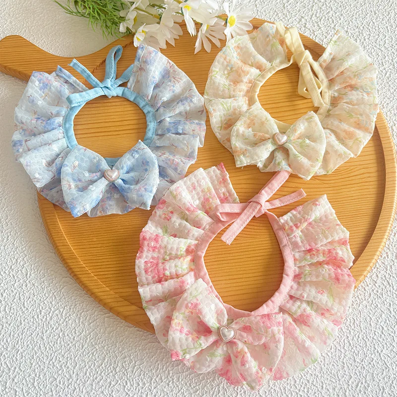 3Pcs/Lot Kitty Bowknot Collar, Dog Bowtie Bib, Kitten Mesh Embroidery, Cat Necklace With Bow, Neck Strap for Small Medium Dogs
