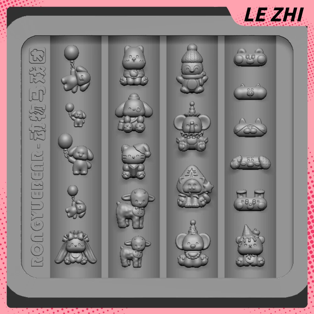 1Pcs Kawaii Animals Bowknot Series Nail Silicone Mold Cute Dog Cat Sheep Elephant Bear Snowflake Necklace Birthday Hat Nail Mold