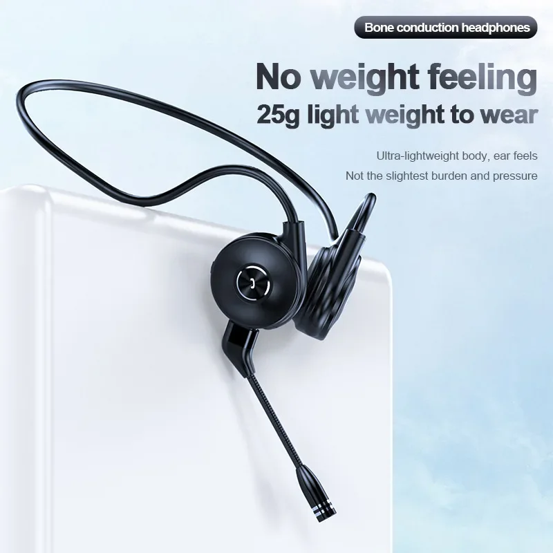 Open EarBone Conduction Bluetooth Headset ENC Noise Cancelling IPX5 Waterproof Detachable Boom Mic for Sports Business Driving