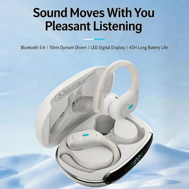 Sports Ear-hook Bluetooth 5.4 Earphone Noise Reduction Low Latency Long Battery Life LED Battery Digital Display IPX5 Waterproof