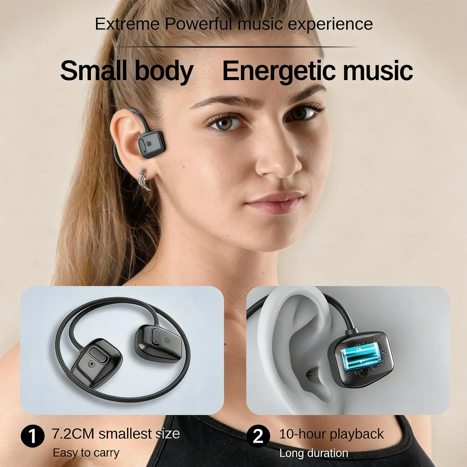 IPX8 Waterproof Bone Conduction Bluetooth Earphones Built-in 32G Memory Long Battery Life Secure Fit Earset for Swimming Running
