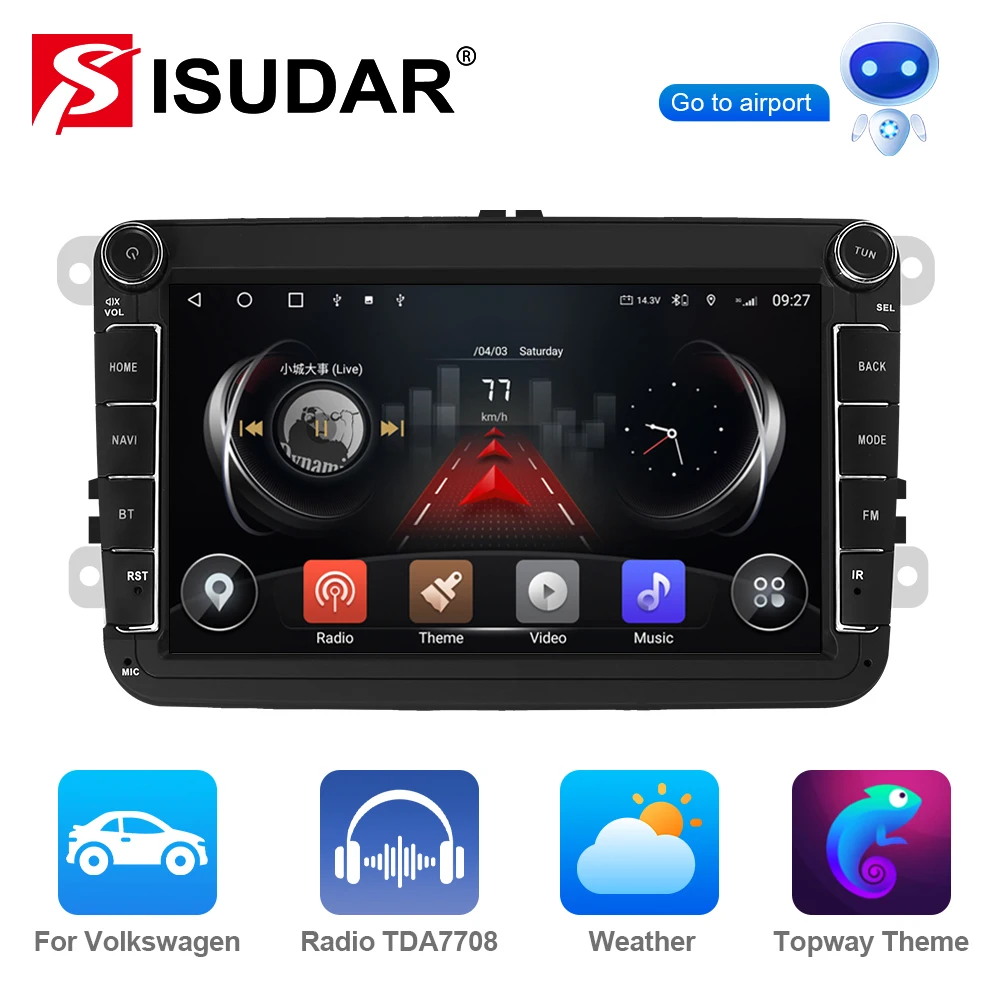 ISUDAR 8' Android Radio Car Multimedia Player For VW Passat Golf MK5 MK6 Jetta Polo Touran Seat Sharan CarPlay Android Auto 2DIN