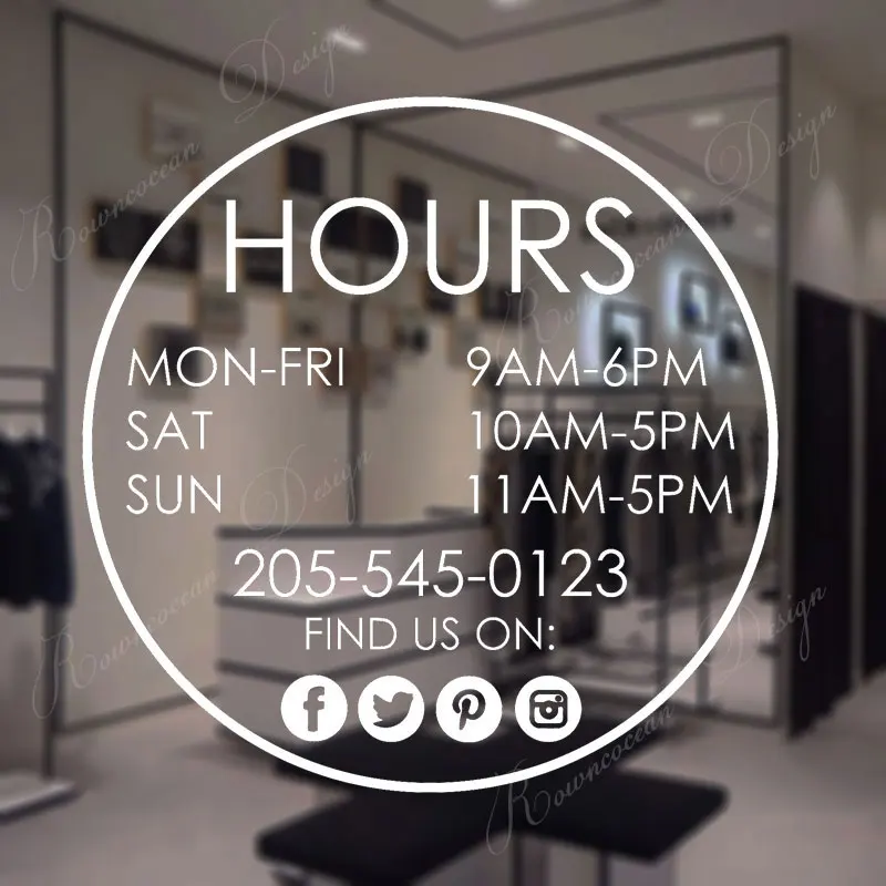 Personalized Store Business Hours Sign Window Decals Vinyl Shop Decor Custom Open Hours Window Stickers Removable Wallpaper 4273