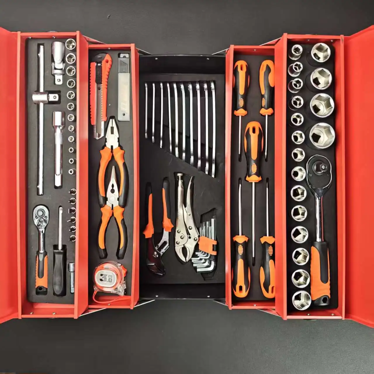 85Piece Manual CarbonSteel OEM Automatic Mechanical Repair ToolSet Three-Layer Folding Ratchet Wrench Combination with Hard Case