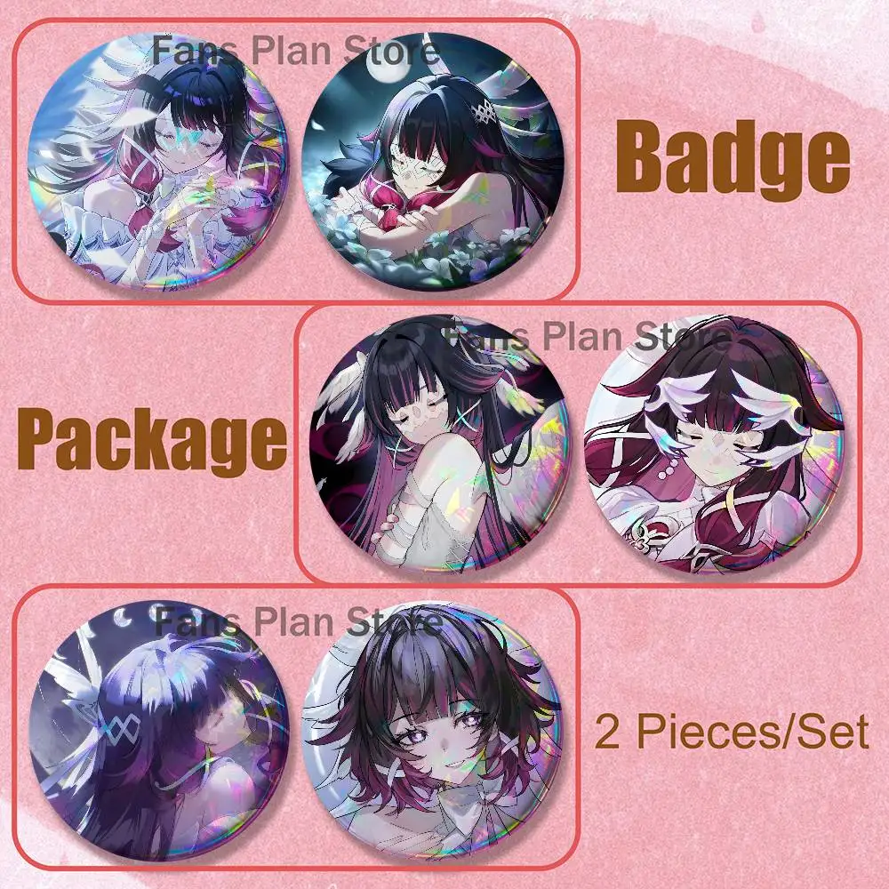 G-Genshin Columbina Brooches For Backpack Accessories 25,32,44,58,75mm Round Enamel Pins 2-piece Set Anime Fan Merchandise