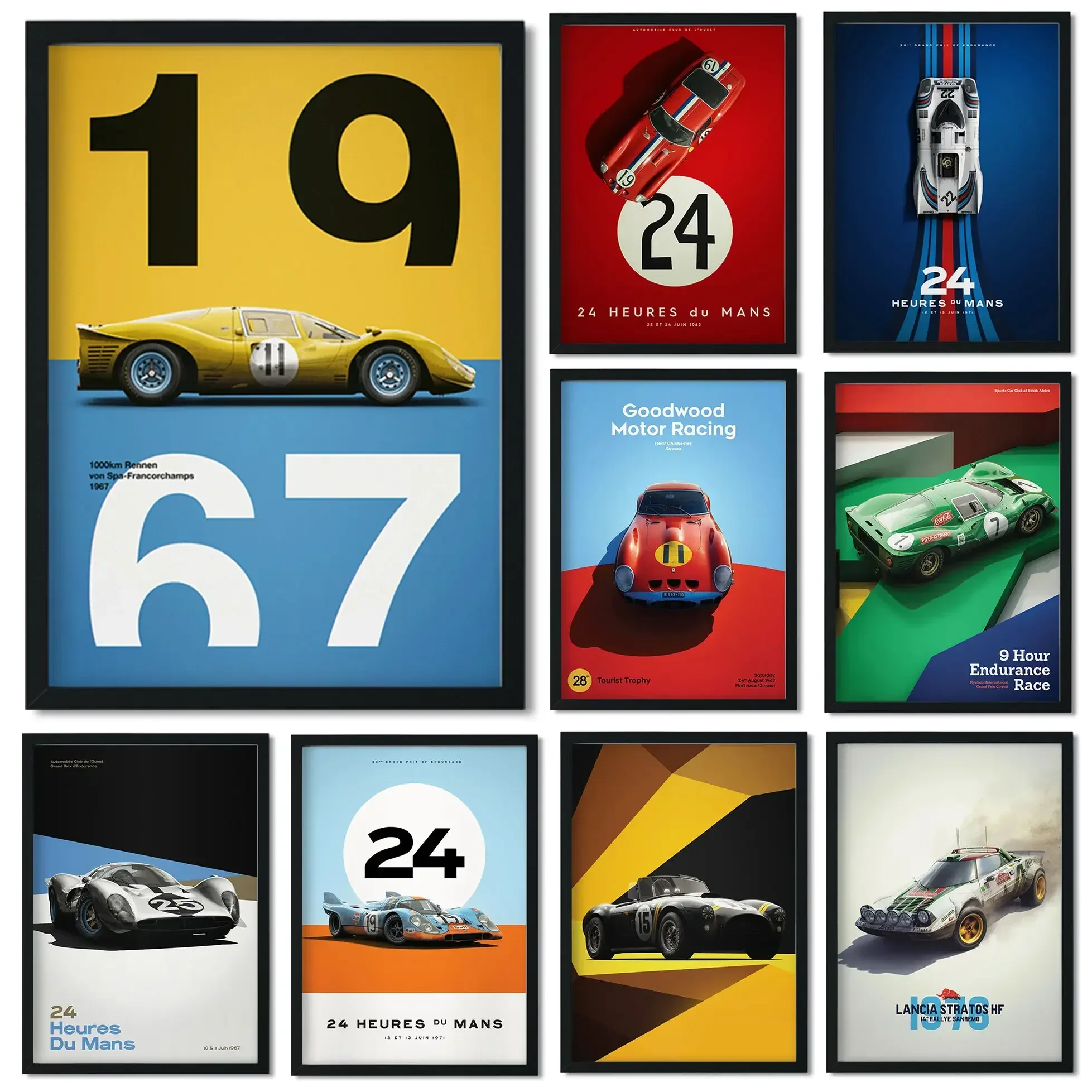 Retro Cars Poster Aesthetics 24 Heures Good Word Race 911 Endurance race F1 Motorsport Wall Art Kawaii Room Decor Canvas Posters