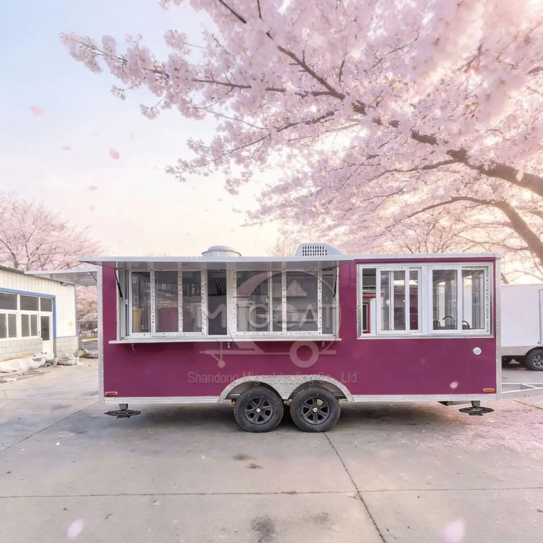 Rosy Pink Mobile Stainless Steel Kitchen with Dual Service Windows and Air Conditioning Food Trailer for Street Food Business