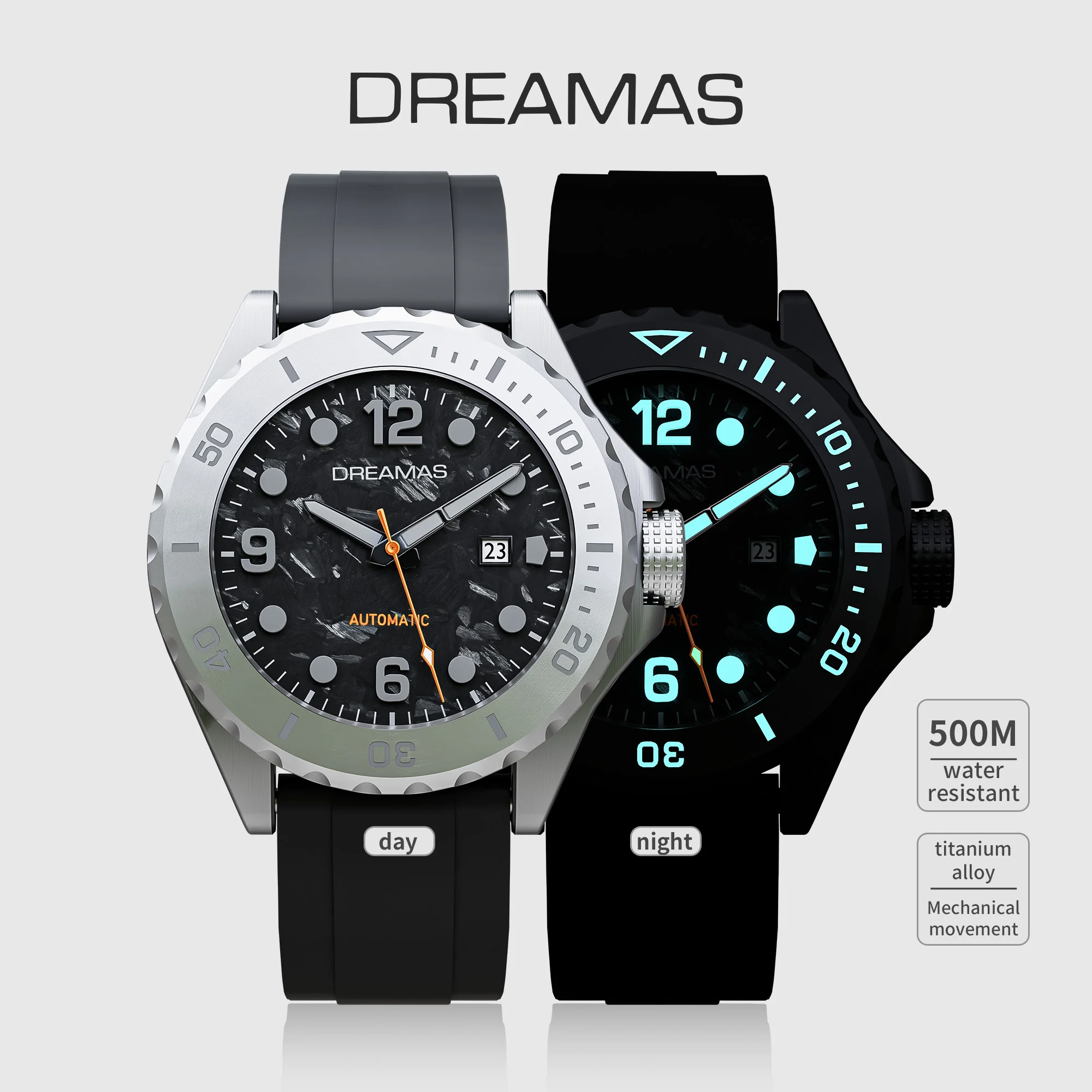 DREAMAS Luxury Men's Titanium Alloy Automatic Diver's Watch 500M Waterproof Japan Movement 3D Super Luminous Sport Wristwatch