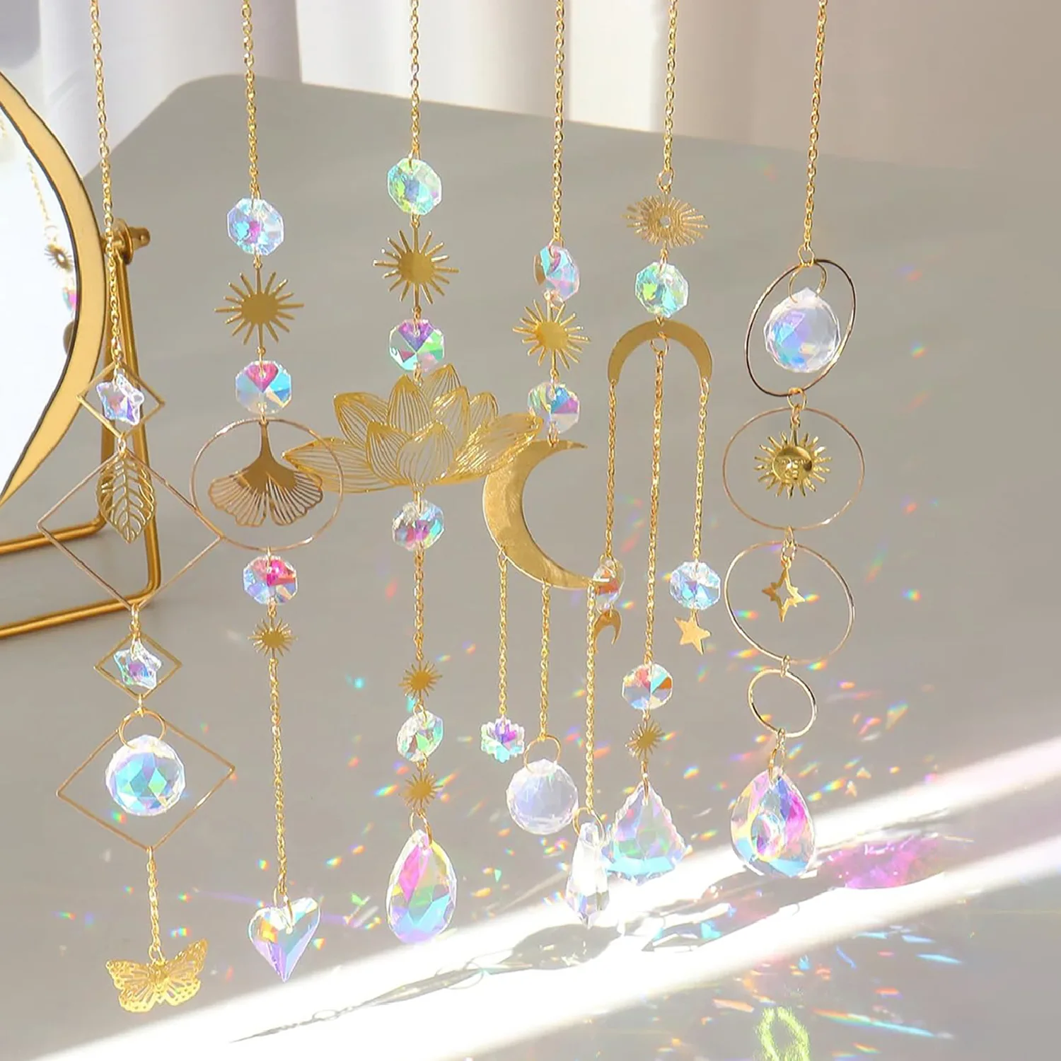 10 Pieces Lotus Colorful Crystal Suncatcher with Chain Pendant Ornaments Hanging Crystals Prism Rainbow Maker for Windows Indoor