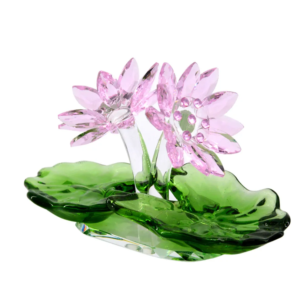 Crystal Two Lotus Flowers Figurine Collectible Fengshui Ppaperweight Glass Lotus Ornament Table Centrepiece Wedding Gift