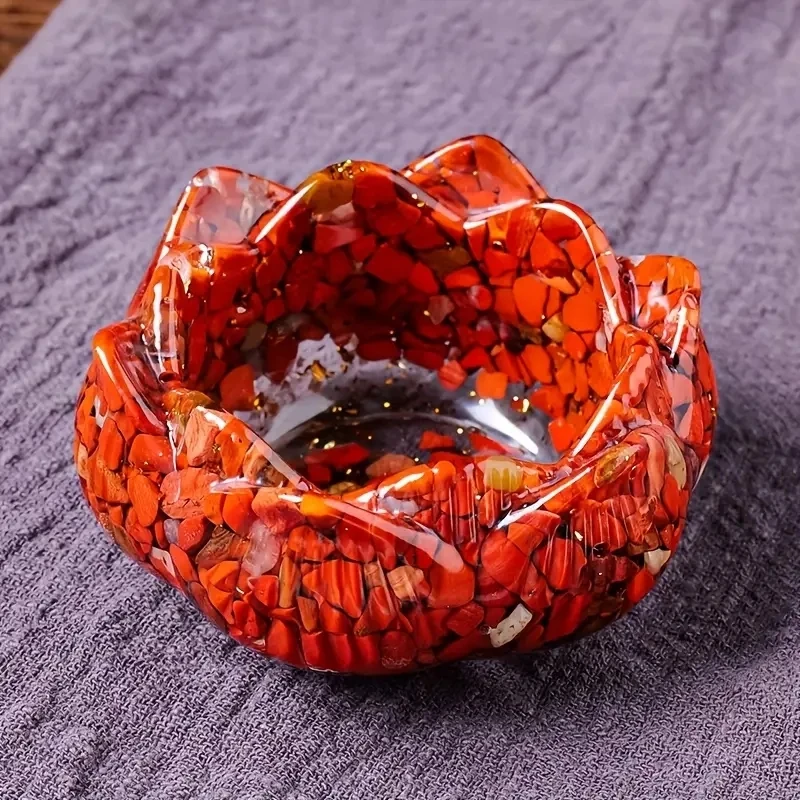 1pc Natural Crystal Resin for Lotus Base for Lotus Bowl, Home Decor Ornament with Irregular Cracked Stone and Small Chips