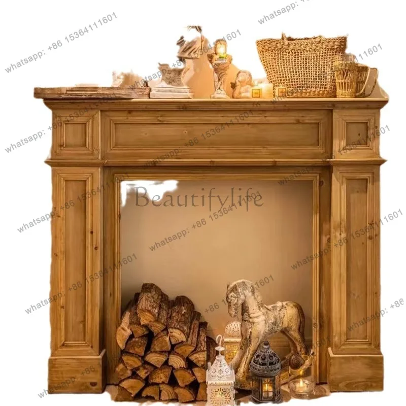 American retro mantel simple old log color decorative French white cabinet