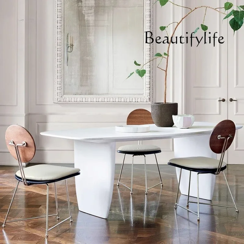 French dining table solid wood medieval cream white oval egg-shaped log special-shaped table Italian oval
