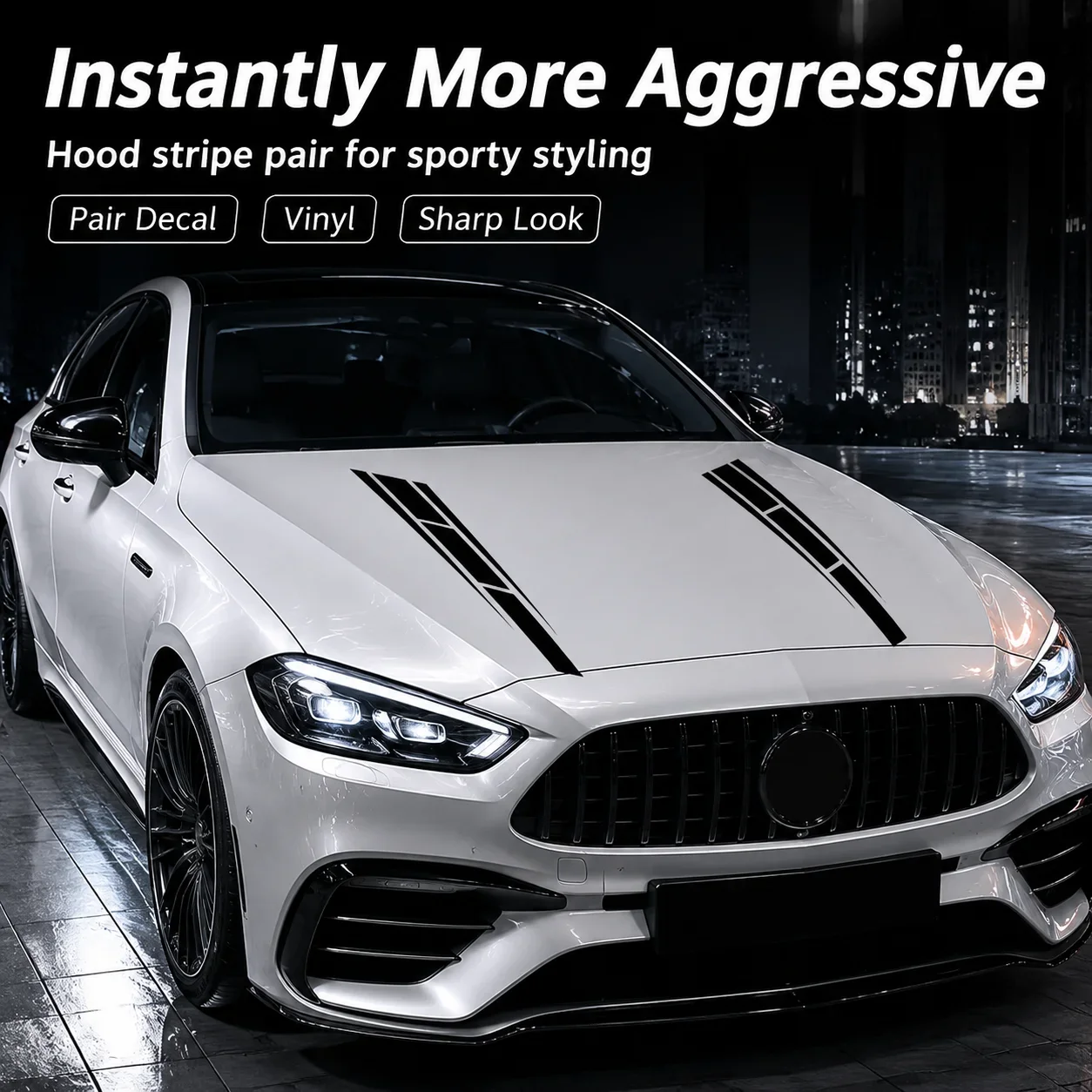 2PCS 80cm Car Hood Racing Stripe Decal Sticker Symmetrical Bonnet Stripes Vinyl Pair Set Waterproof Auto Body Decoration DIY Car