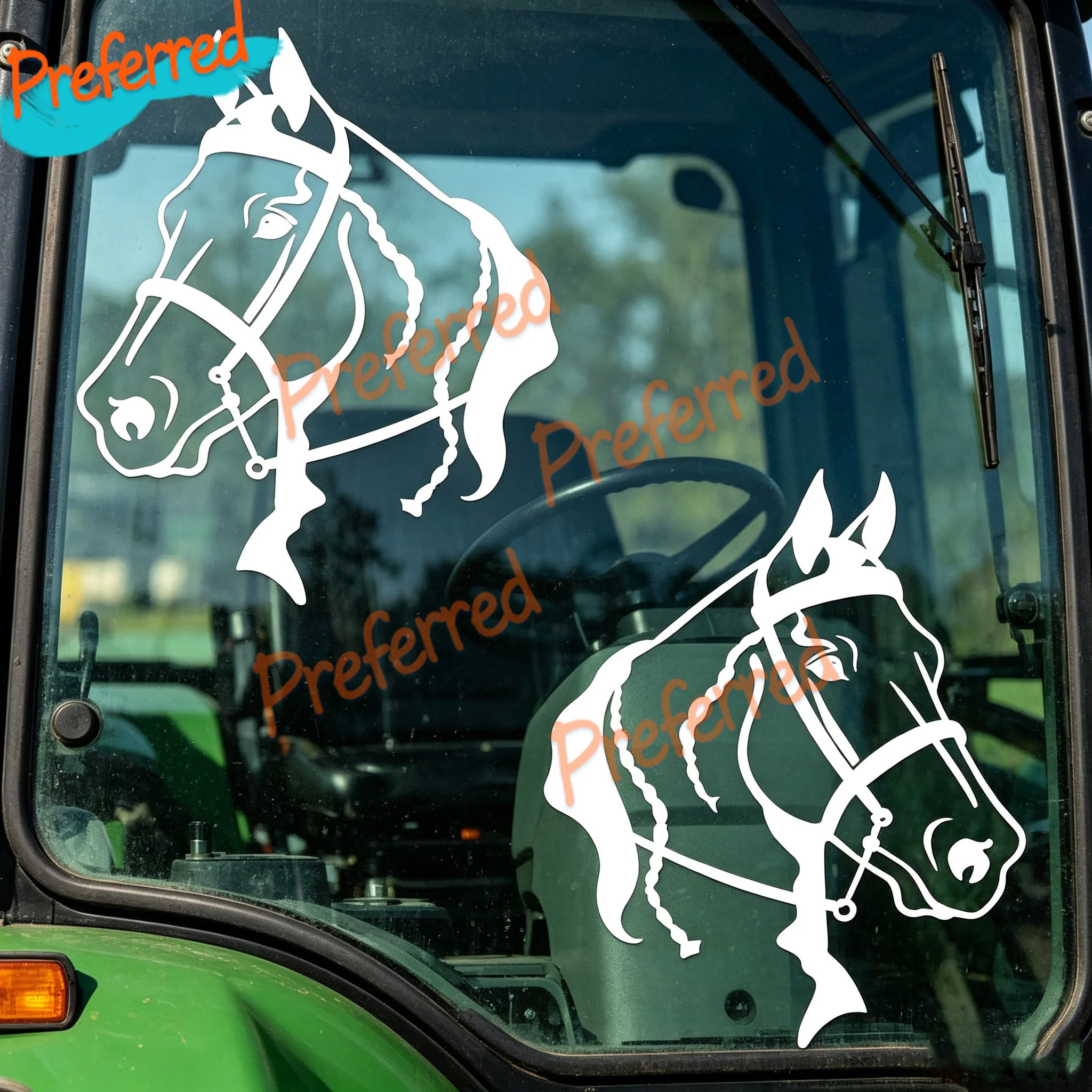 2x Gaited Horse Head Decals Mirrored Image Set Vinyl Car Truck Trailer Sticker Customizable in Any Sticker Size - No Background
