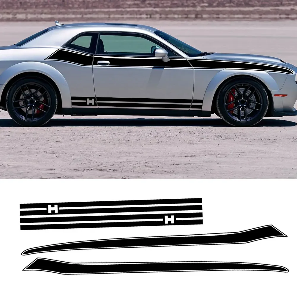 3PCS/set Car Door Side Skirts Stickers Striped Vinyl Decals PVC Car Body Decoration Stickers Accessories For Dodge Challenger