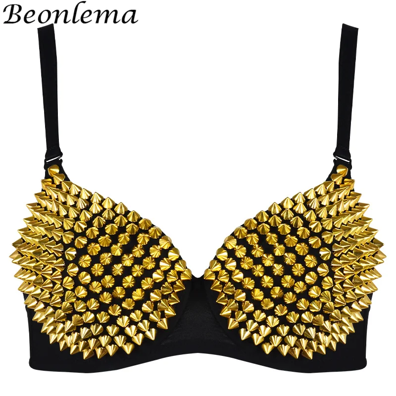 Sexy Bra Steampunk Accessories Rivet Bar Corset Gold Silver Push Up Bustier Top Women Clubwear Hot Lingerie Female Underwear