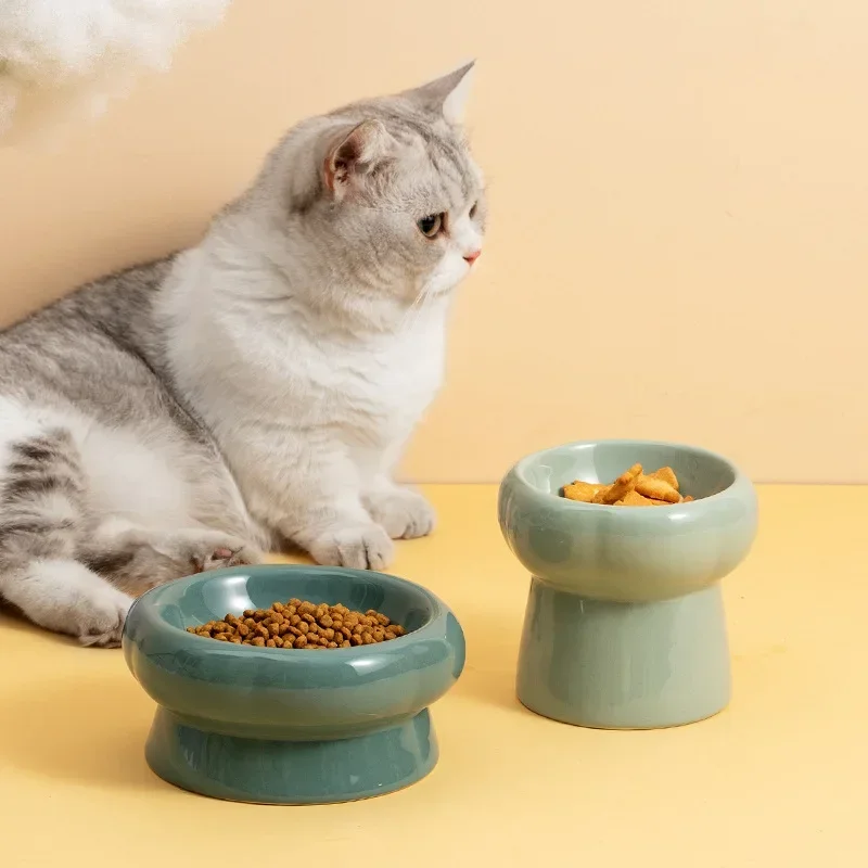 Elevated Ceramic Pet Bowl for Cats and Small Dogs – Anti-Slip, Neck Protection, Easy to Clean, Raised Design for Food and Water
