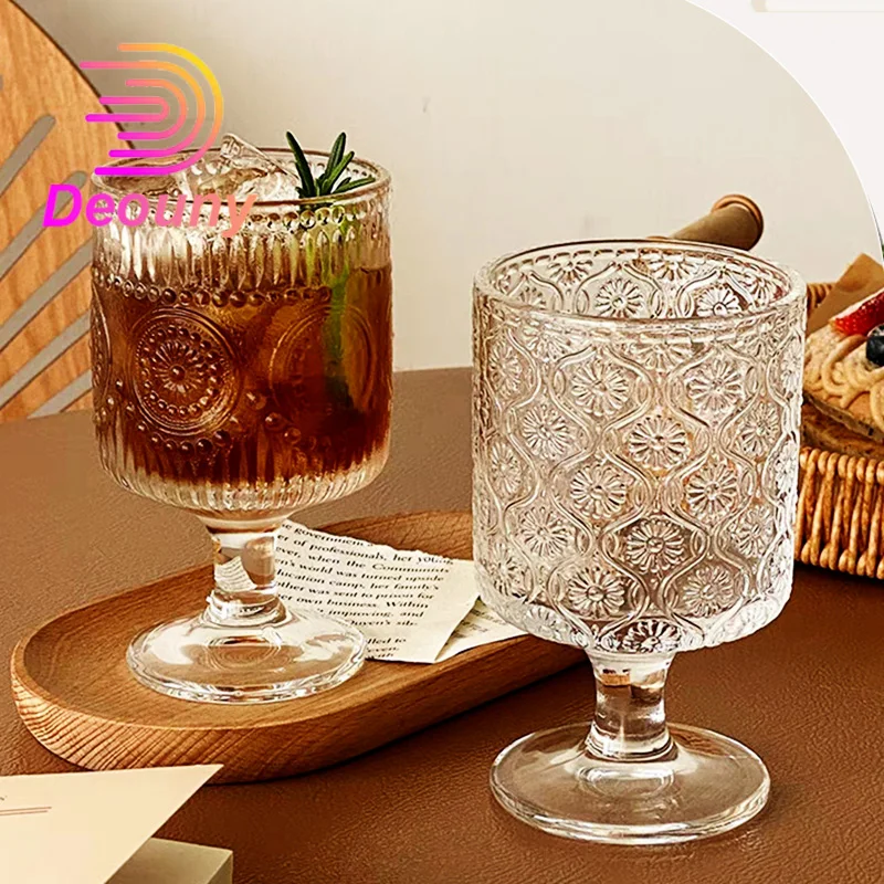 DEOUNY 4PCS 180ml crystal glass goblet juice cup, vertical patterned cup,red wine glass, water cup cocktail glass