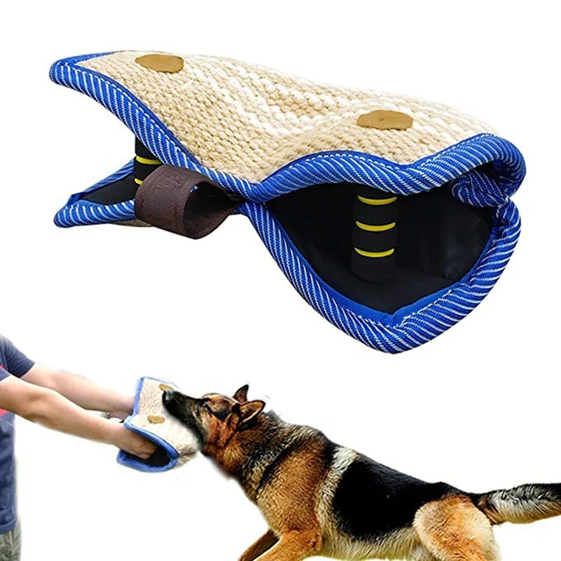 1pcs Durable Large Dog Bite Pillow 2 Handle Jute Bite Pillow Gusset Dog Tug Training Toy Pad for Dog Training