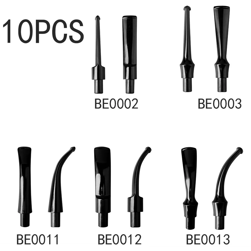 10pcs Smoking Pipe Mouthpieces Black Acrylic Mouthpiece Stem For 9mm Filter Smoke Pipe Holder Curved Straight Tobacco Mouthpiece