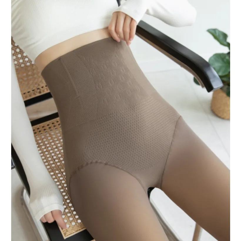 Womens Translucent Sock Pants Plush Winter Pantyhose Fleece Tights Stockings Warm Hip Lift Female High Waist Ladies Thermal Sock