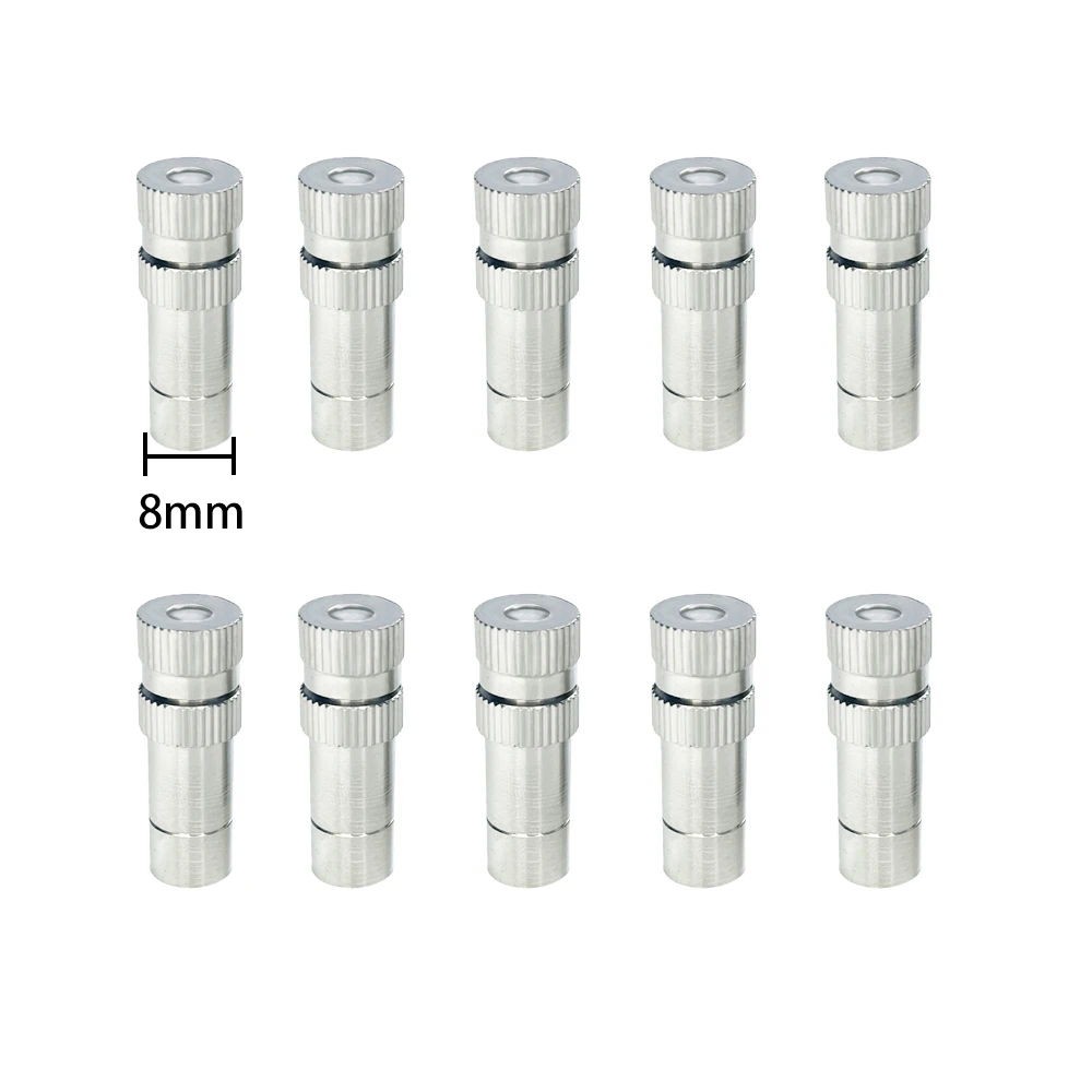 10Pc 8mm Low Pressure High Quality Atomizing Misitng Nozzle Orific0.1-0.6mm Orifice Stainless Steel Fog Misting Sprinkler