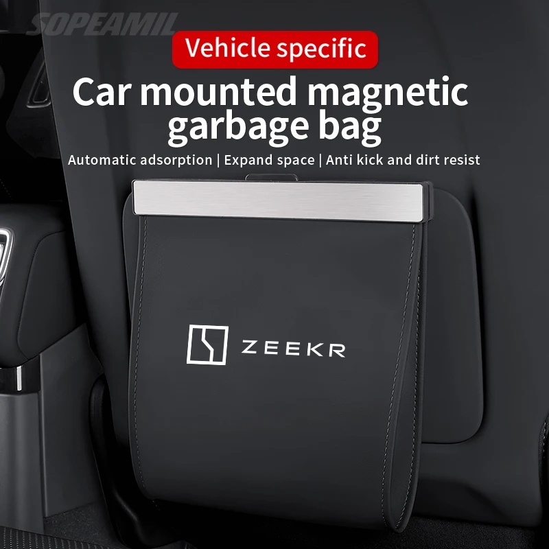 Car Garbage Bag For ZEEKR X 001 007 009 MIX 9X Led Light Magnetic Adsorption Seat Back Hanging Storage Bag Trash can Accessories