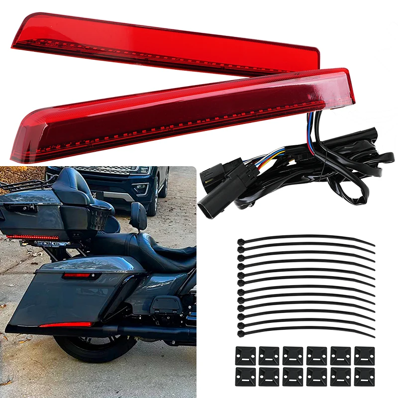 Motorcycle LED Saddle Bag Extension Lights Run Brake Turn Signal Lamps for Harley Touring Electra Road Street Glide 2014-2024