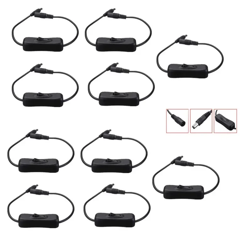 Lot 10pcs DC 12V 1A 2A Led On/Off Switch Power Cable Wire 2.1x5.5mm Connector Plug for 5050 5630 LED Hard Strip Light Lamp Tube
