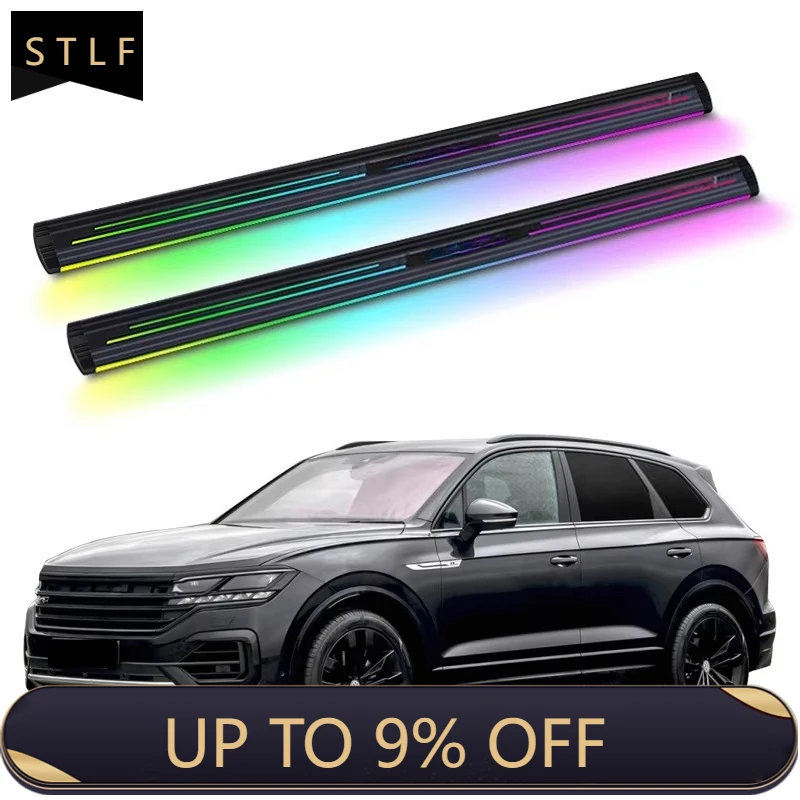 Electric Running Boards Retractable Aluminum Alloy Neon LED Lights For VW Touareg 2019+ SUV Side Steps with Carry Bag