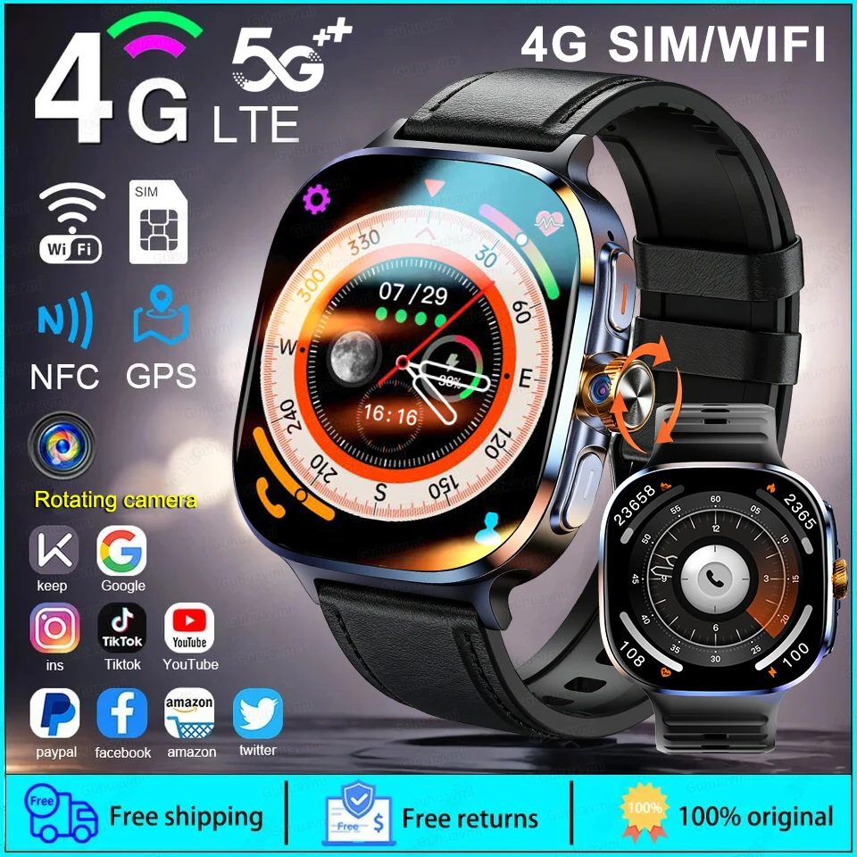 Sim Card smartwatch New 4G 5G Full Netcom Smartwatch 2.4 Amoled Screen NFC GPS WIFI Rotating Camera Game Android Smart Watch SIM