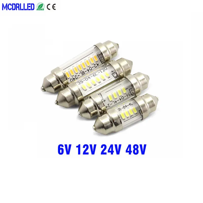 Mcdrlled 6v 12v 24v C5w Led C10w Bulb Festoon Car Interior Dome Lamp License Plate Reading Light 31mm 36mm 39mm 41mm Pack of 6