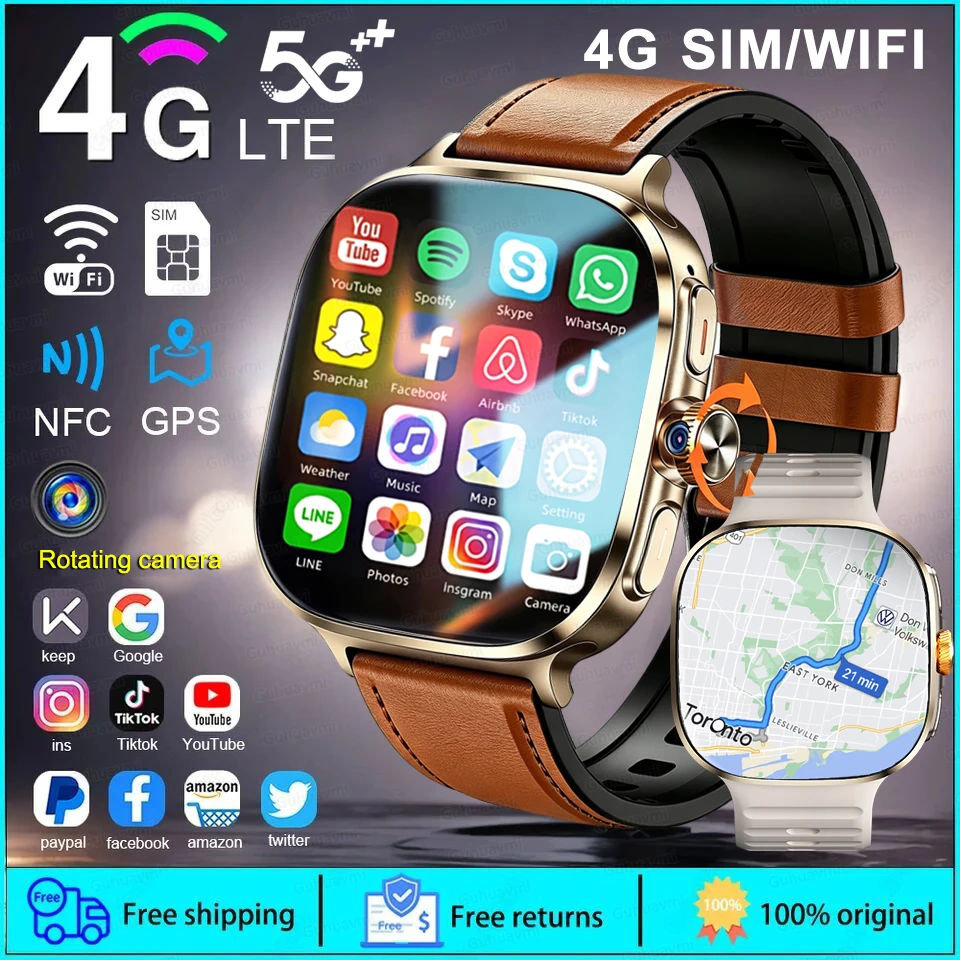 Sim Smartwatch 4G 5G Full Netcom Smartwatch NFC GPS WIFI Rotating Camera 2.16 AMOLED Screen TikTok Android Smart Watch SIM 4G