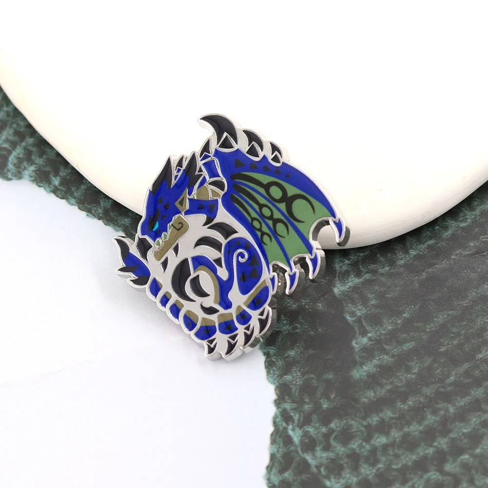Monster Hunter Azure Rathalos Enamel Pin Blue Flying Wyvern Brooch Game Inspired Dragon Badge For Backpack Clothes Fans Gift