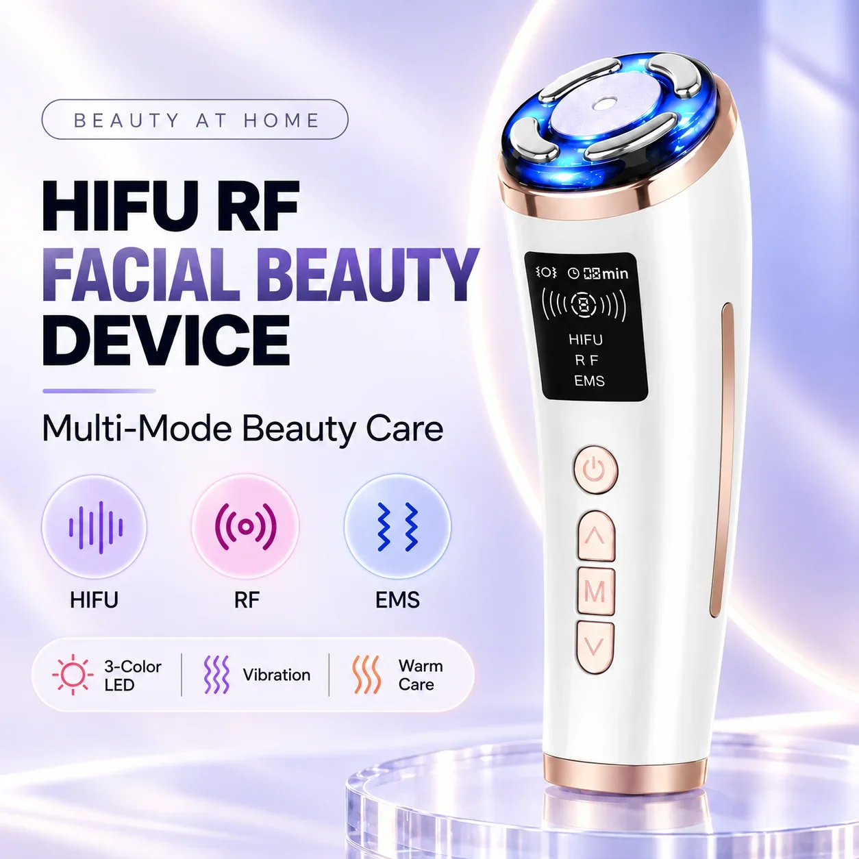 4 In 1 HIFU RF EMS Facial Beauty Device LED Light Therapy Face Lifting Skin Tightening Anti Wrinkle Massager Home Use