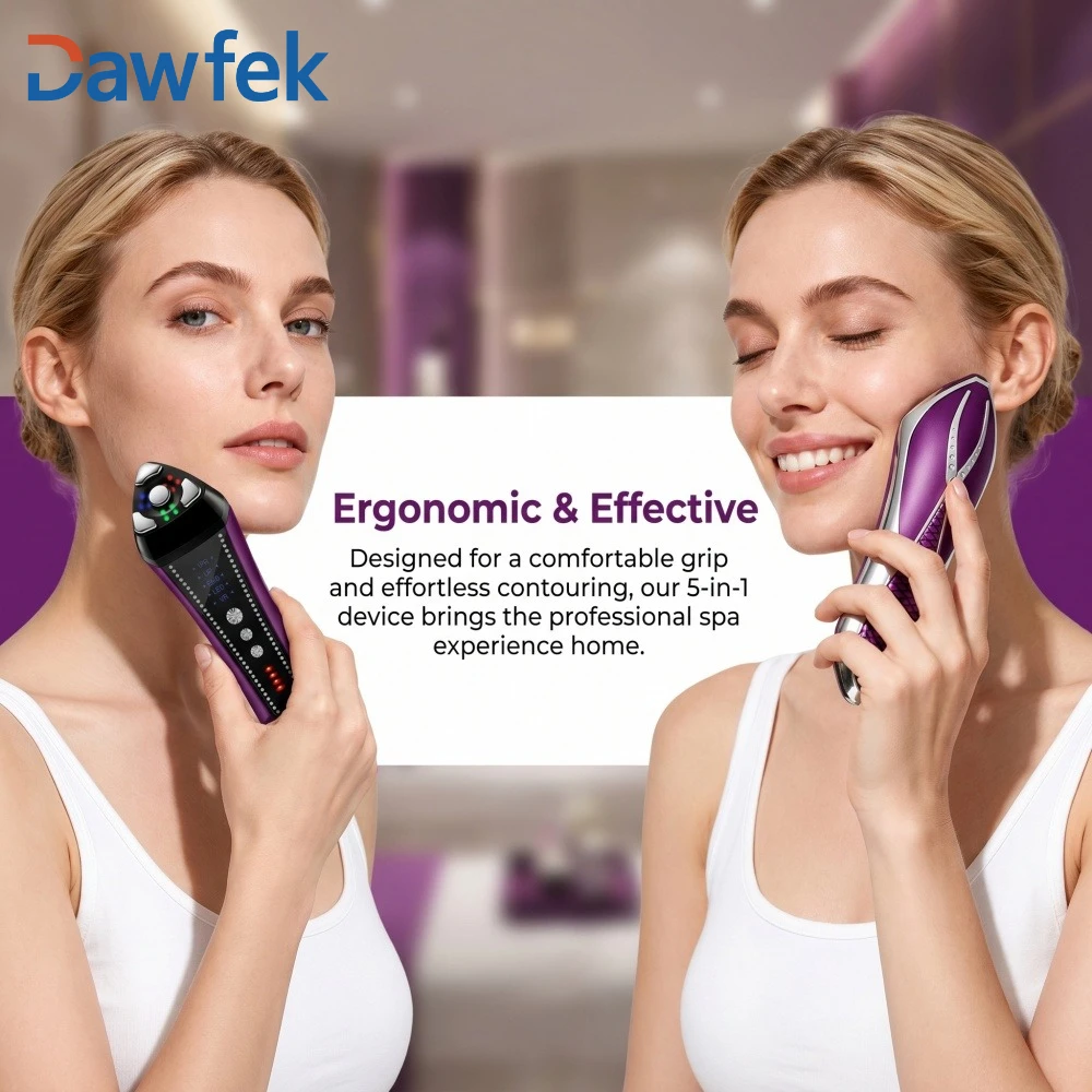 Dawfek Facial Lifting Device 5 in 1 with Microcurrent and RF for Skin Tightening Anti Aging Home Use for Women LED Light Therapy