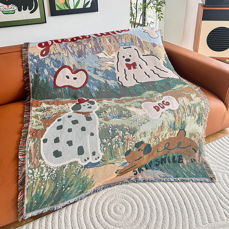 Cartoon Sofa Blanket Illustration Style Tapestry Sleeping Nap Leisure Table Cover Cloth Cotton Yarn Carpet Universal Sofa Towel
