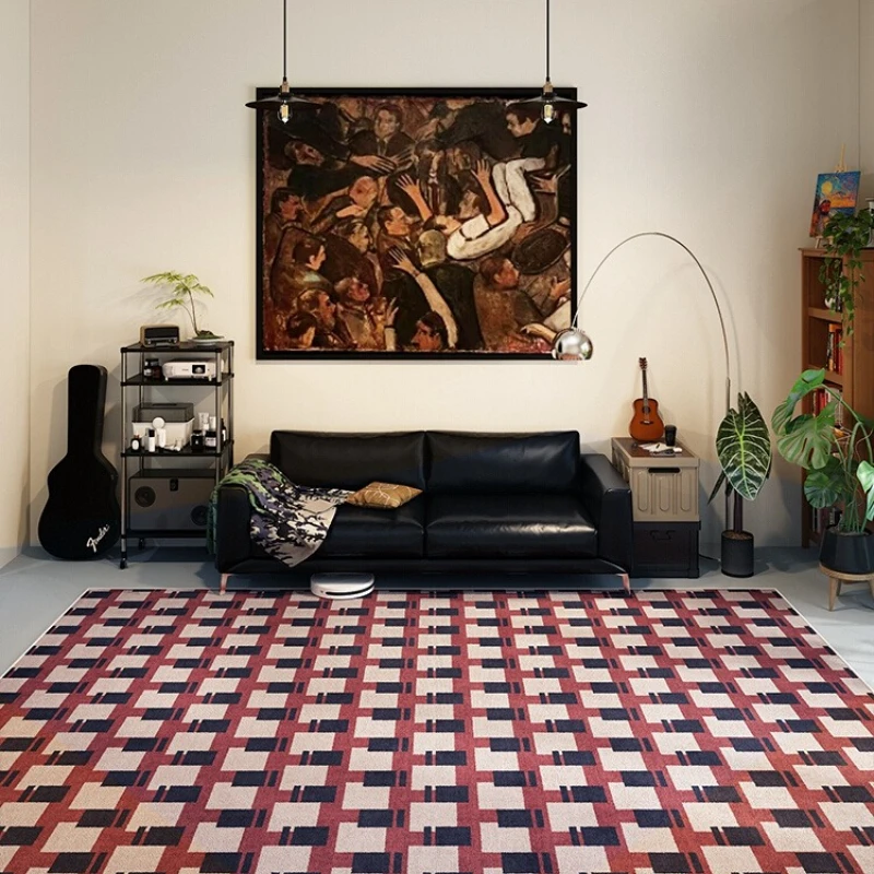 Retro Plaid Living Room Decorative Carpet Antique Sofa Coffee Table Soft Mat Wipeable Bedroom Bedside Plush Rugs Ковер Tapis 러그