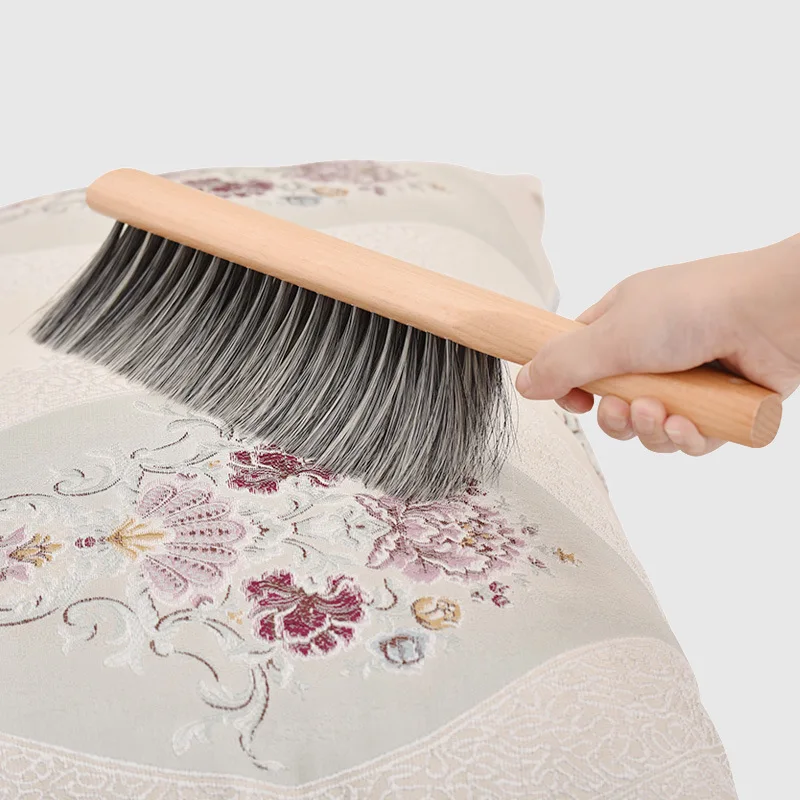 Soft Bristle Wooden Bed Brush Natural Beech Wood Handle, Dust Cleaning Brush for Bed, Sofa, Carpet, Clothes, Household Cleaning