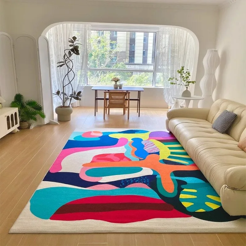 Living Room Carpet Colorful Abstract Art Style Bedroom Bedside Sofa Floor Mat Soft Velvet Rug Large Area Home Decoration Carpets