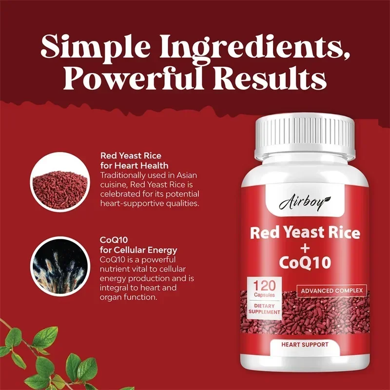 Red Yeast Rice + CoQ10 - Antioxidants, Healthy Cholesterol Levels, Supports Heart Health, Energy Production, Boosts Immunity