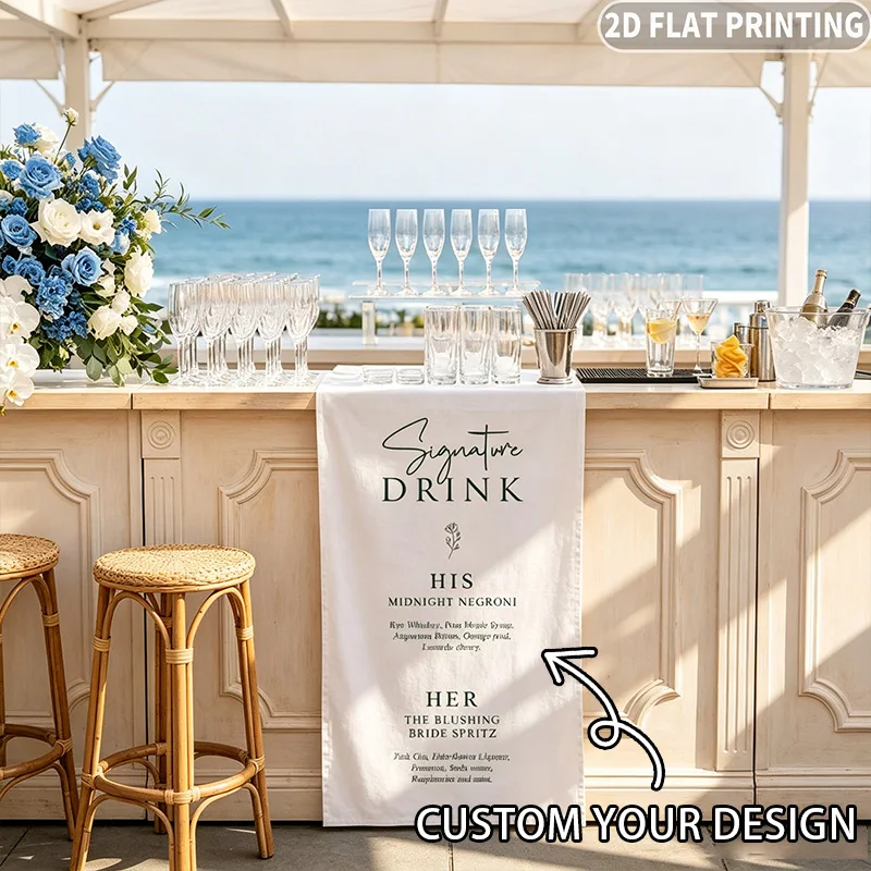 1pc Custom Wedding Tablecover, Personalized Your Design, Elegant Fabric Signature Drink Sign, Bridal Shower Table Runner Decor