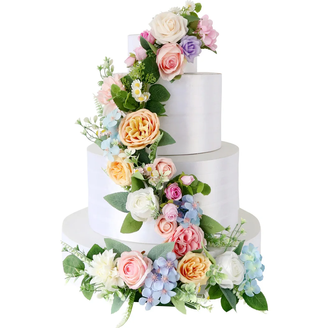 Yannew 3pcs/Set Pre-made Artificial Cake Flowers Decoration Pink Blue Wedding Birthday Party Cake Toppers Flower for Baby Shower