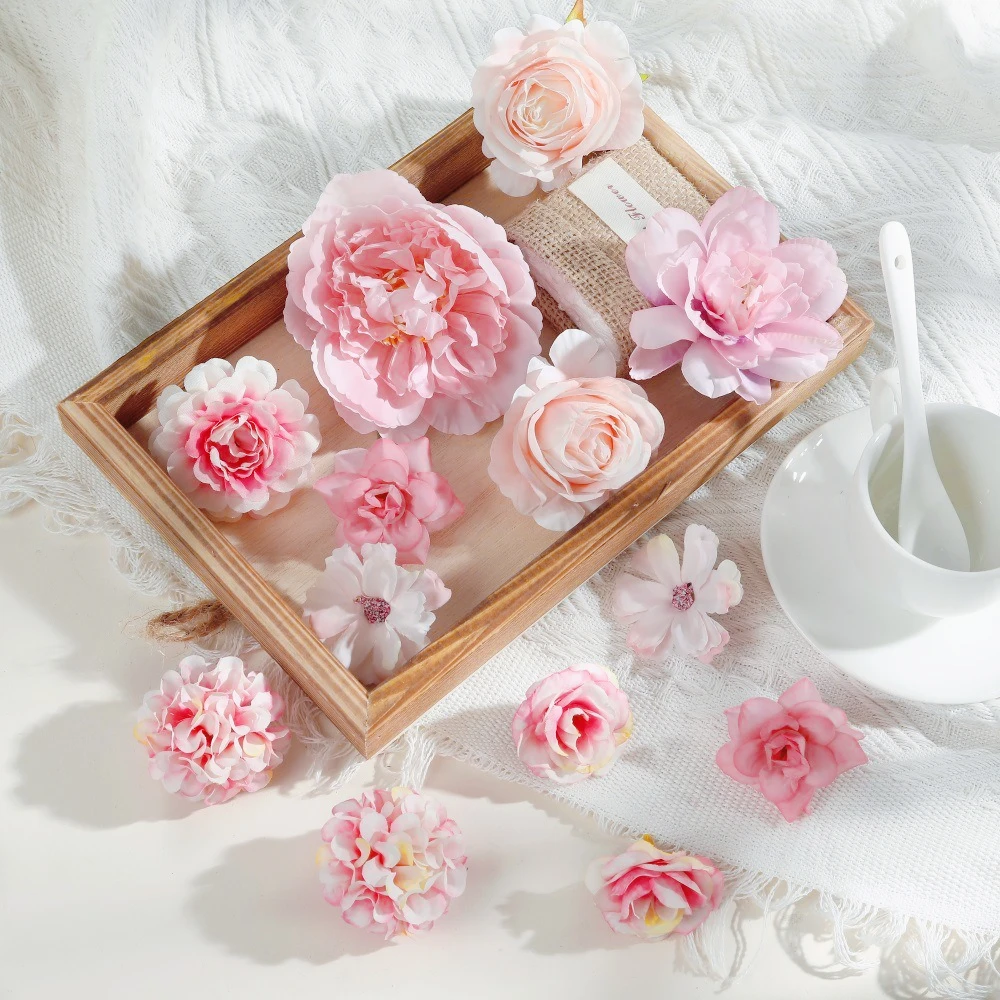 Pink Rose Artificial Flower Head Set for Wedding & DIY Craft Home Decoration Artificial Flowers Decoration Accessories