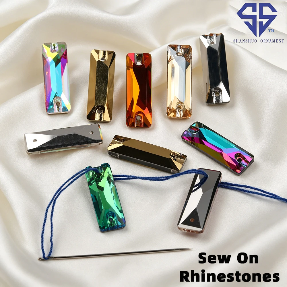 SS Baguette AB Coating Flatback Premium Rhinestones Diamond Crystal Glitter Sew On Charms DIY Sewing Supplies for Bags Shoes