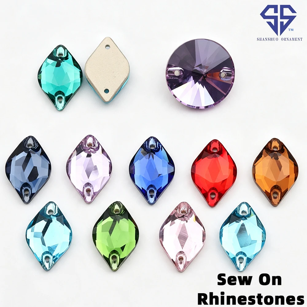 SS Lemon Shape Multicolor Sew On Rhinestones Charms Premium Strass  Crystal Glitter DIY Sewing Supplies For Bags Dress Shoes