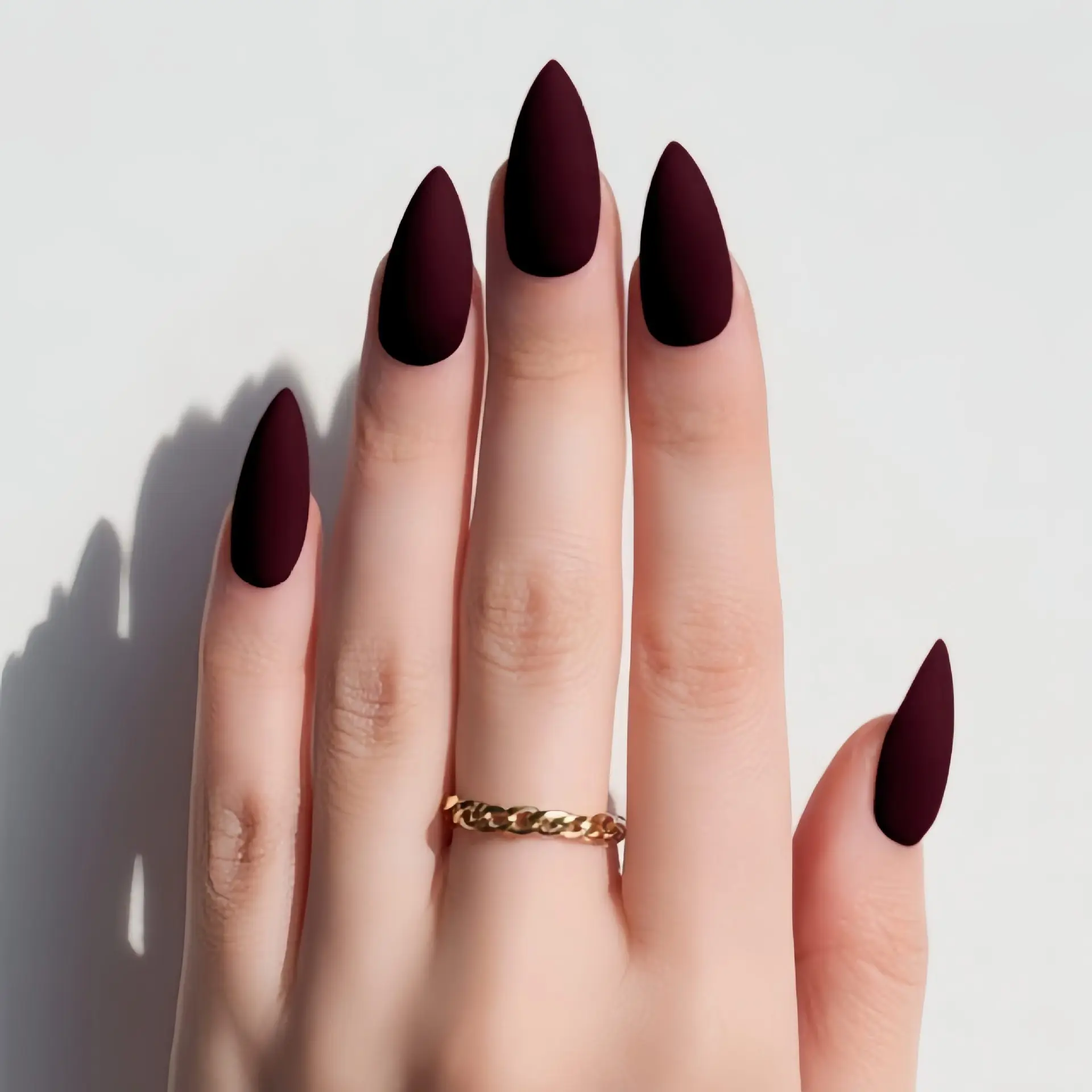 24pcs Dark Red Fashion Fake Nails Set with Almond Head Design Simple Detachable False Nails Press on Short Women Full Nail Tips